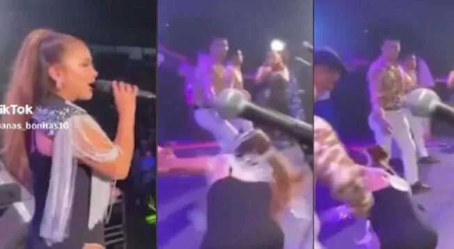 La cantante peruana protagonizó una aparatosa caída durante su concierto.