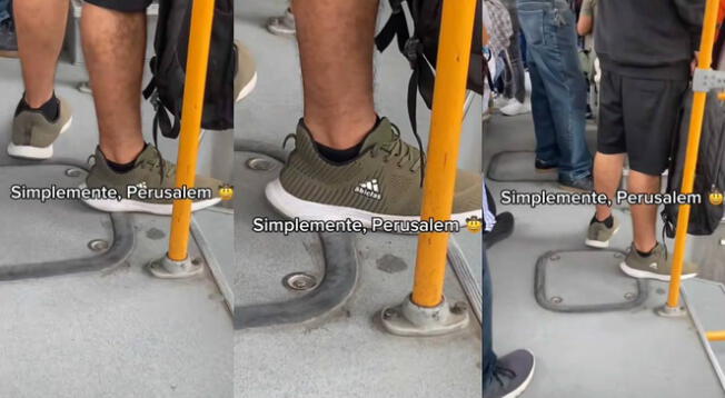 Internauta captó en bus a joven con curiosas zapatillas.