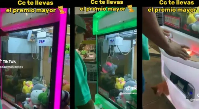 Se llevó tremendo premio al sacar peluche de máquina dispensadora y es furor en TikTok.