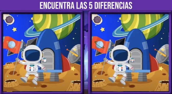 Reta a tu mente y halla las 5 diferencias en los astronautas.