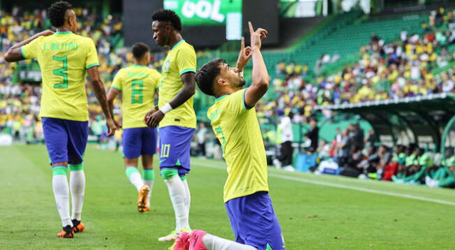 Lucas Paquetá celebrando su gol ante Senegal por amistoso internacional