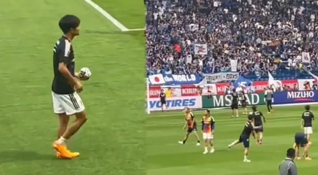 Takefusa Kubo se acercó a la hinchada peruana a regalar balones previo al partido amistoso