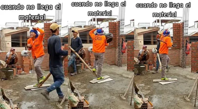 Albañiles hacen obra teatral de caja musical en medio de su obra Albañiles hacen obra teatral de caja musical en medio de su obra