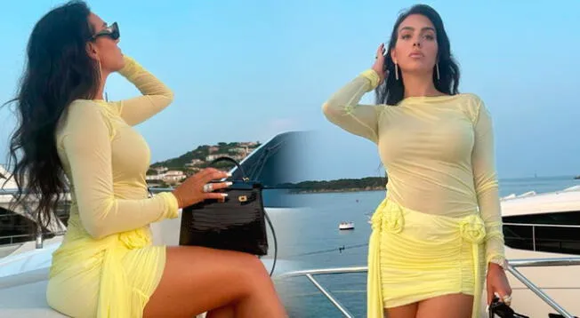 La pareja de Cristiano Ronaldo publicó fotografías en su cuenta de Instagram en las que lució un vestido amarillo de transparencia.