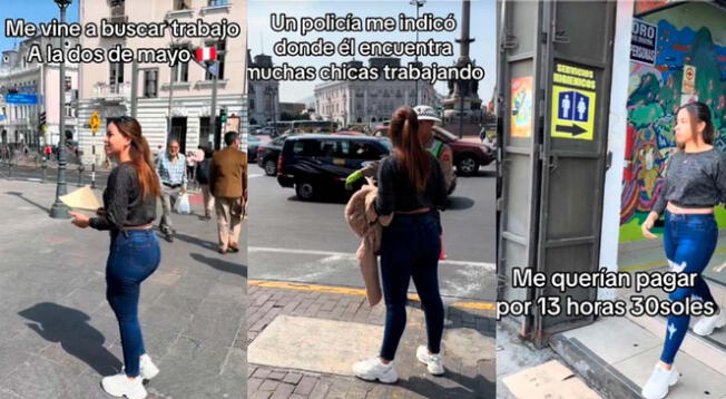 Una joven paseo por diferentes sitios de la Plaza Dos de Mayo en busca de un trabajo.