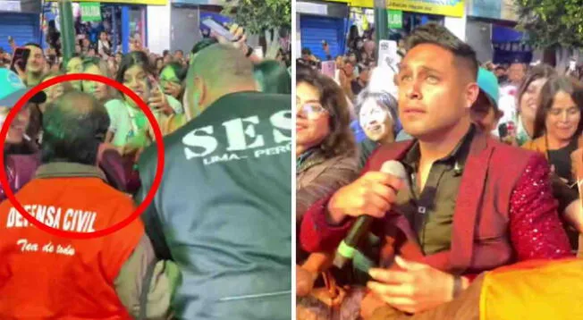 El cantante de 'Hermanos Yaipén' terminó en el suelo tras acercarse a sus fans.