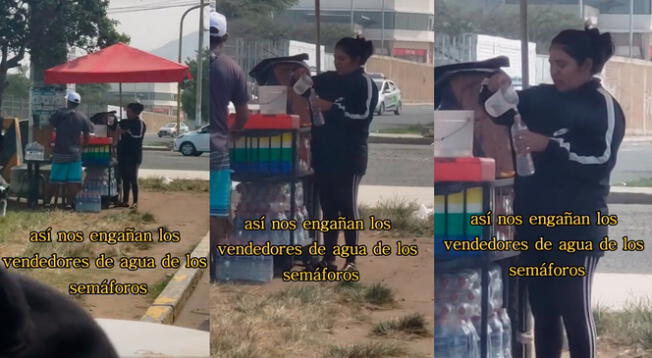 A través de TikTok se volvió viral un video en el que se aprecia como vendedores ambulantes llenan botellas de agua con líquido de baldes.