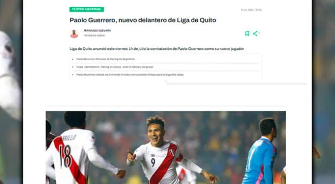 Paolo Guerrero actualmente pertenece a la selección peruana. ¿Mostrará su mejor nivel en LDU? Foto: Ecuavisa