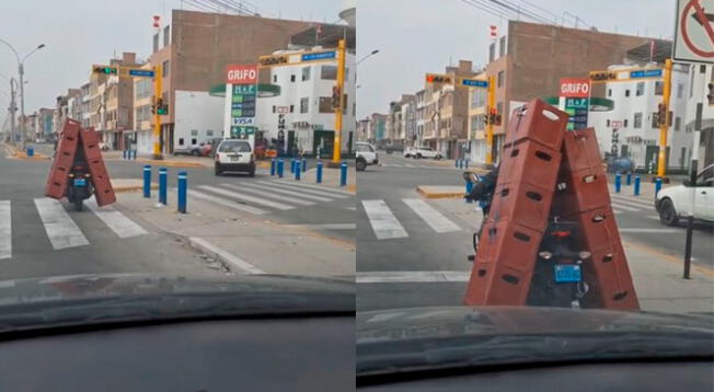 Un joven es viral luego de llevar 10 cajas de cerveza en una moto lineal.