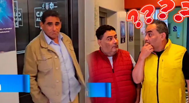 Carlos Álvarez aparece en la promoción de ATV en los pasillos del canal junto a la atenta mirada de Jorge Benavides y Alfredo.