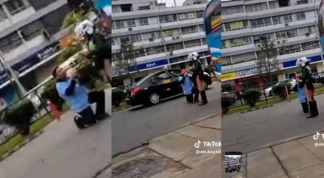 Chofer se le arrodilla a policía para que no lo multe en plena calle