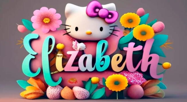 Muñeco de Hello Kitty en 3D personalizado con nombre Elizabeth.