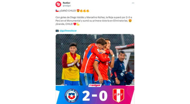 Así informó RedGol la caída de Perú ante Chile por 2-0