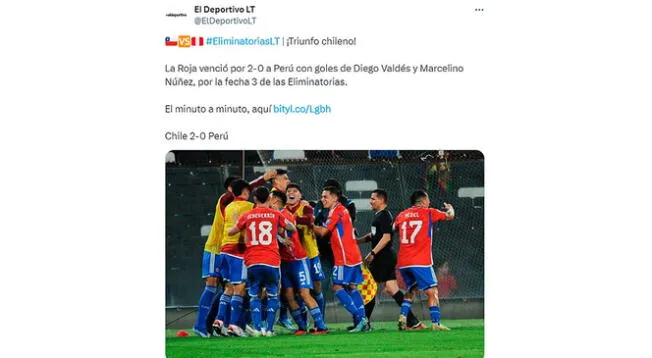 Así informó El Deportivo La Tercera la victoria 2-0 de Chile ante Perú