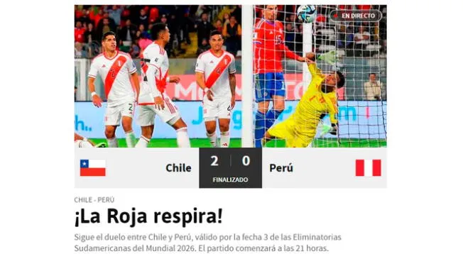 Así informó AS Chile el triunfo de su selección ante Perú