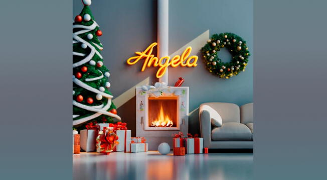 Nombre 'Angela' en 3D personalizado gratis con Ideogram. app de diseño navideño.