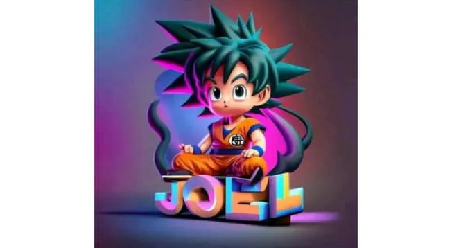 El nombre de Joel en 3D junto a Goku fue diseñado con Ideogram.