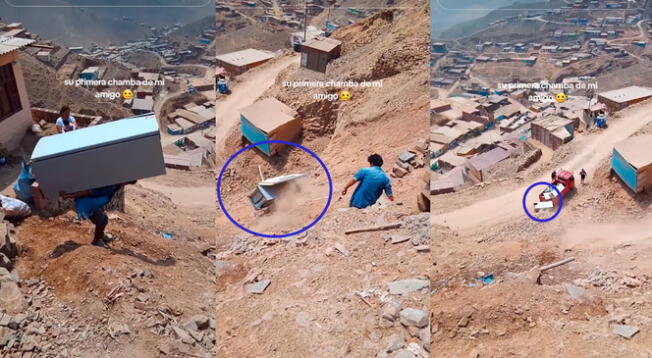 Trabajador peruano cometió blooper y dejó caer el refrigerador que debía transportar a otro lugar. Video es viral en Tiktok.