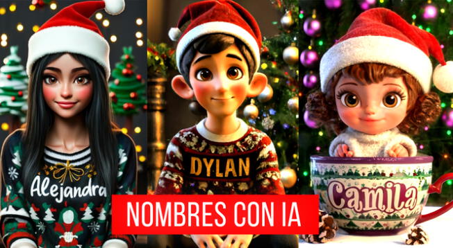 Descarga los mejores diseños con IA para Navidad con nombres que empiecen con  A, B, C, D y E.