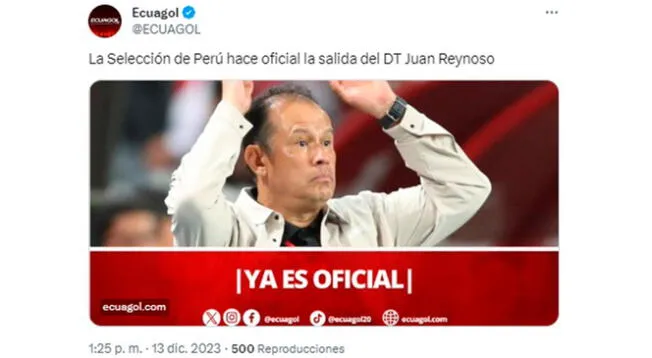 Ecuagol sobre salida de Juan Reynoso