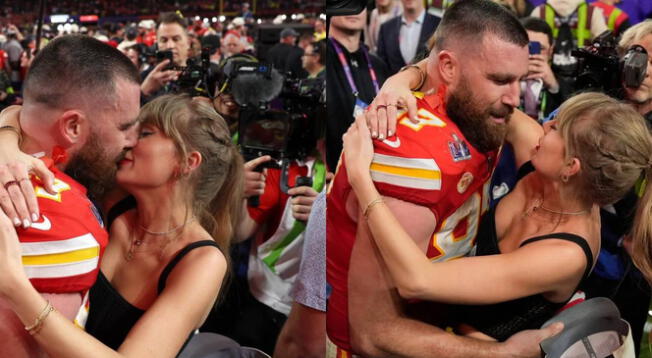 Taylor Swift y Travis Kelce celebran con romántico beso en Super Bowl