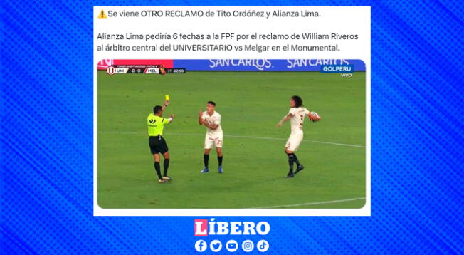 Usuario menciona a Alianza Lima tras amarilla para Riveros en Universitario por cortar a Cuesta.