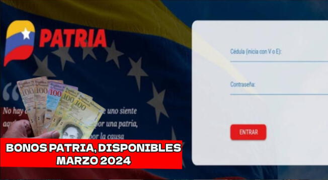 Lista de Bonos activos para marzo 2024 vía Sistema Patria de Venezuela.