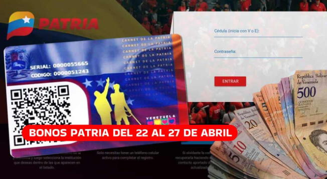Del 22 al 27 de abril se pagarán nuevos bonos patria a favor de los ciudadanos en Venezuela.