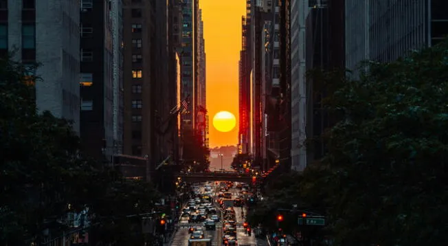 El Manhattanhenge tendrá lugar los días viernes 12 y sábado 13 de julio alrededor de las 8:20 p.m.