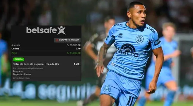 Un apostador peruano se llevó 34 mil soles tras jugar por el Belgrano de Bryan Reyna.