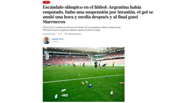 La Nación se pronunció sobre el gol anulado a Argentina en los Juegos Olímpicos