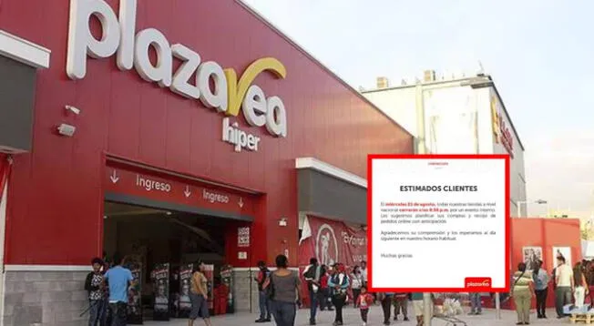 Plaza Vea anunció que tendrá un horario especial para sus tiendas esta semana