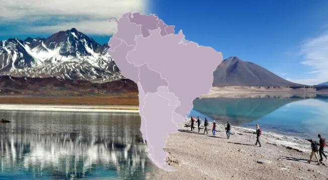 Este lago se encuentra en las faldas del que también es considerado como el volcán más alto del mundo, ubicado en una frontera doble de Sudamérica.