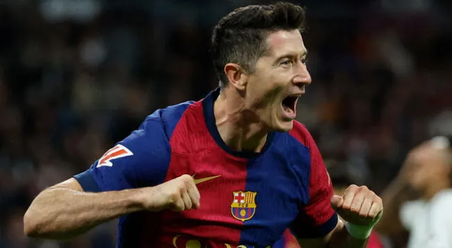 Roberto Lewandowski marcó doblete en el Derby entre Madrid vs Barcelona.