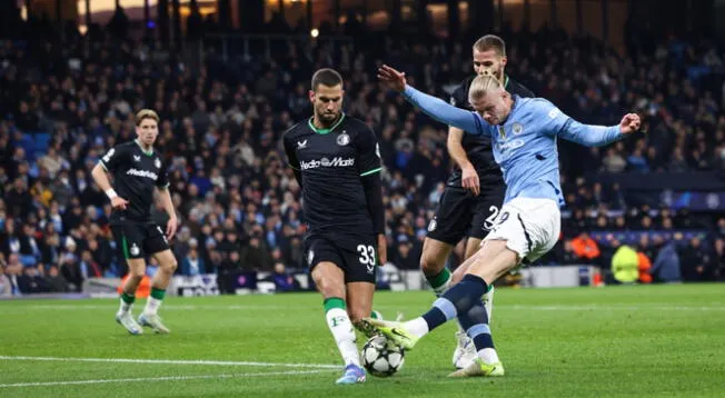 Erling Haaland celebrando el primer tanto del partido entre Manchester City y Feyenoord