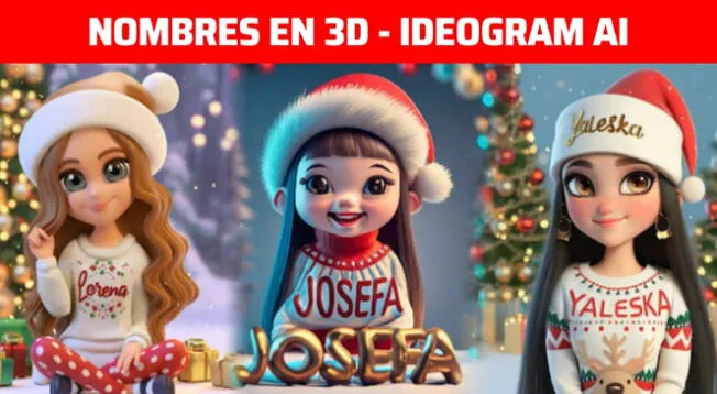 Descarga nombres en 3D con diseños de Navidad realizados en Ideogram AI.