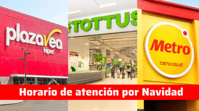 Conoce el horario especial que tendrán Tottus, Metro y Plaza Vez por Navidad.