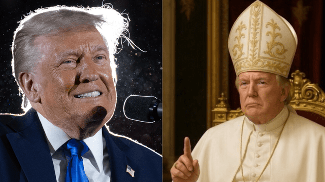 La imagen, compartida por la cuenta de X de la Casa Blanca, muestra a Trump con sotana blanca y mitra. La imagen, compartida por la cuenta de X de la Casa Blanca, muestra a Trump con sotana blanca y mitra.