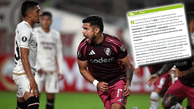 River Plate tiene una razón para ganarle sí o sí a Universitario por Copa Libertadores. River Plate tiene una razón para ganarle sí o sí a Universitario por Copa Libertadores.