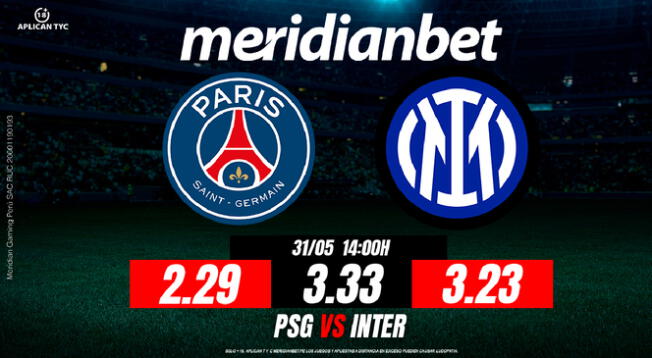Las cuotas de Meridianbet sitúan a PSG como favorito con 2.29, mientras que Inter paga 3.23 y el empate 3.33. Las cuotas de Meridianbet sitúan a PSG como favorito con 2.29, mientras que Inter paga 3.23 y el empate 3.33.