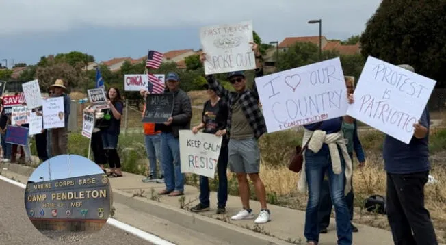 Manifestantes mostraron su rechazo en las afueras de una base militar en California. Manifestantes mostraron su rechazo en las afueras de una base militar en California.