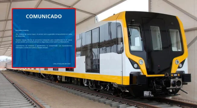 La Línea 2 del Metro de Lima emitió un comunicado informando la suspensión de sus servicios. La Línea 2 del Metro de Lima emitió un comunicado informando la suspensión de sus servicios.