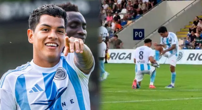 Joao Grimaldo celebra su asistencia con Riga FC por Conference League.