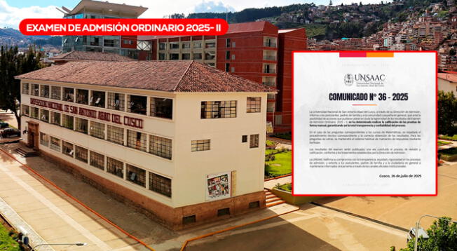 La Universidad Nacional de San Antonio Abad del Cusco lanzó comunicado sobre el Examen de Admisión Ordinario UNSAAC. La Universidad Nacional de San Antonio Abad del Cusco lanzó comunicado sobre el Examen de Admisión Ordinario UNSAAC.
