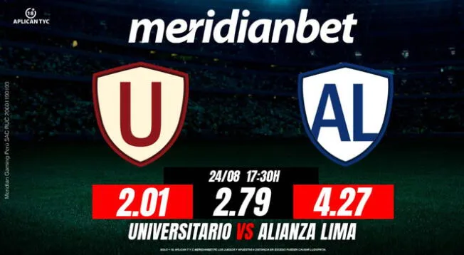 El clásico del fútbol peruano entre Universitario y Alianza Lima se disputará este 24 de agosto a las 5:30 PM. Fuente: Difusión. El clásico del fútbol peruano entre Universitario y Alianza Lima se disputará este 24 de agosto a las 5:30 PM. Fuente: Difusión.