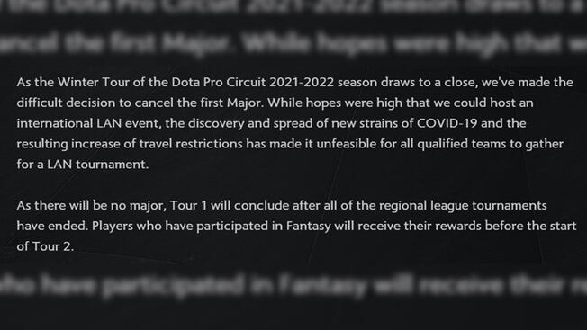 Dota Pro Circuit 2021-2022 Winter Major canceled due to COVID-19