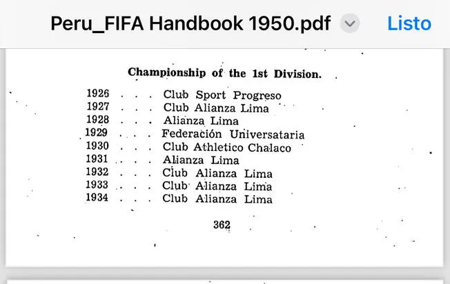 El documento de la FIFA con el campeonato otorgado a Alianza Lima.   