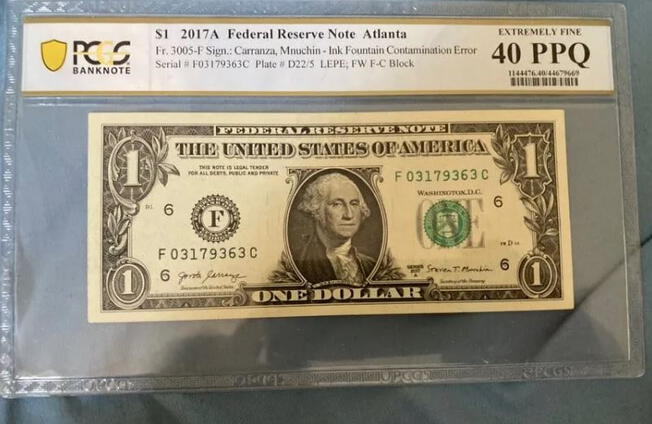 Billete de un dólar con error en la tinta. (Foto: Facebook)   