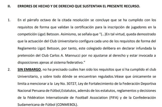 Documento de apelación de Mannucci.   