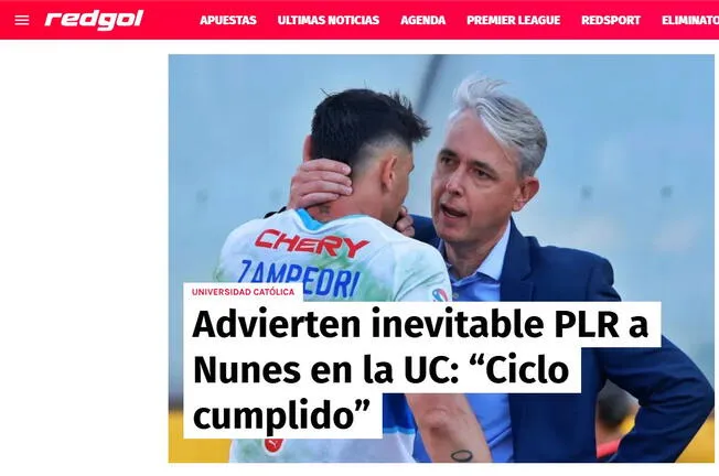 Publicación de Red Gol de Chile sobre Tiago Nunes.   